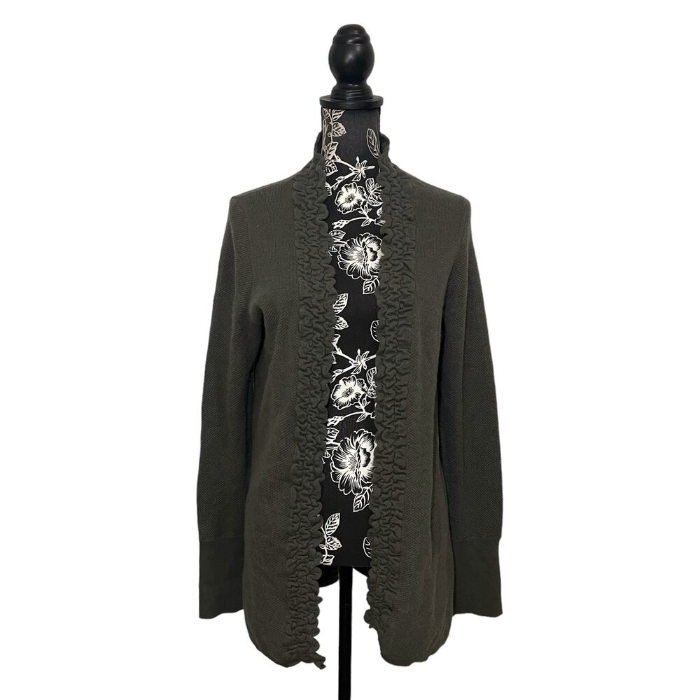 Asha Cardigan Open Front 100% Cashmere Knit Gray Ruffled Lagenlook Medium